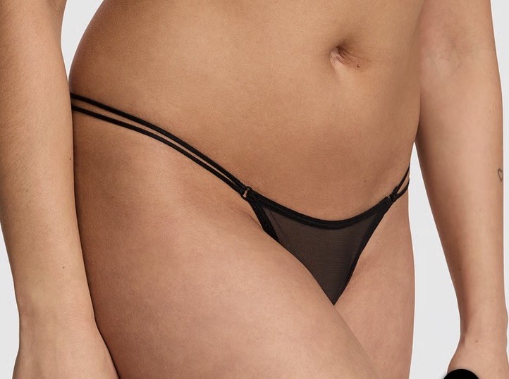 💕Victoria’s Secret “PINK” Mesh Micro Strappy Thong Black Medium🎉💕