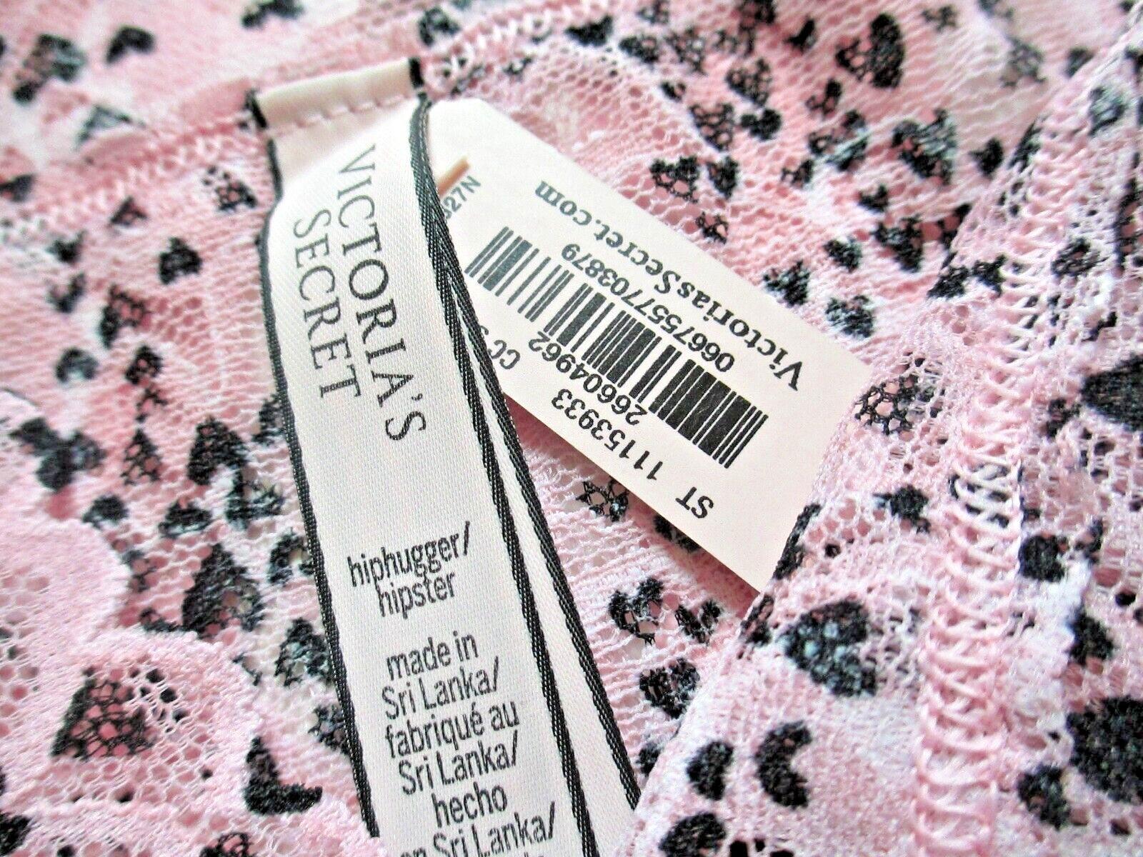 VICTORIA’S SECRET Hiphugger Panty S M XL Pink NWT Lace VS Black Hearts