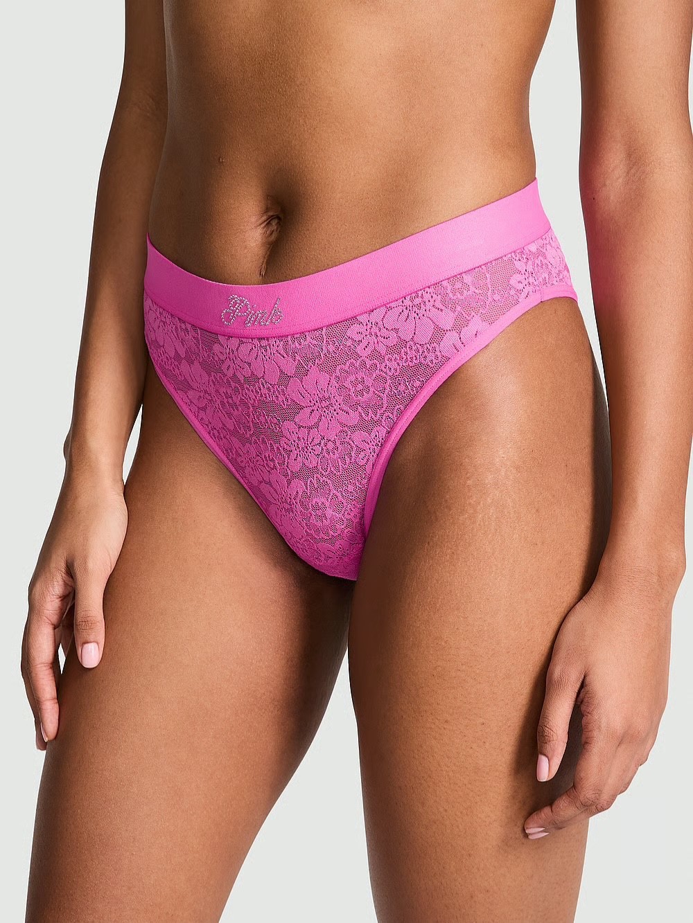 VICTORIA’s SECRET PINK BLING LACIE LOGO BRAZILIAN PANTY SIZE L