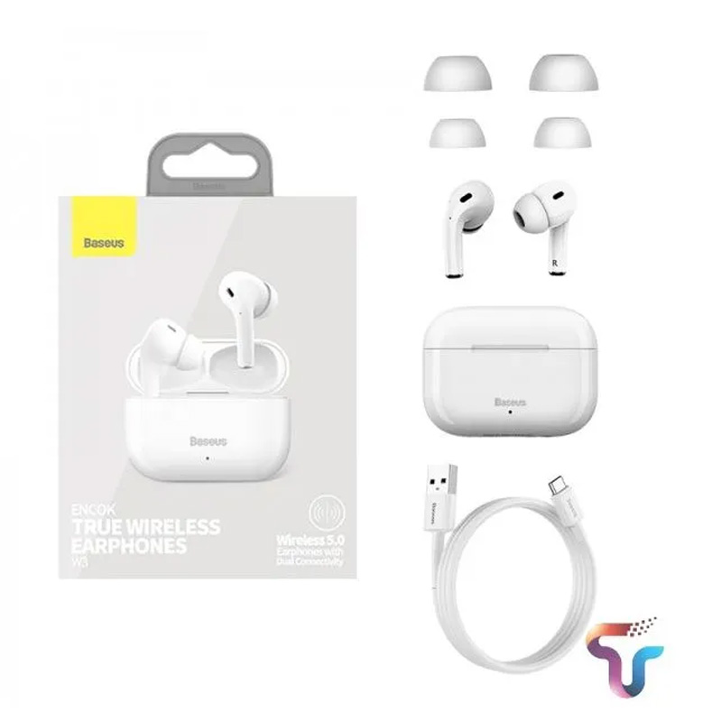 Baseus W3 Encok True Wireless Earphones in White - Image 4