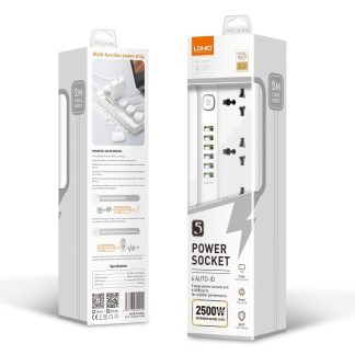 LDNIO SC5614 Fast Charging Power Strip - 5 Universal Outlets, 6 USB Ports, 2M Power Cord Extension Socket