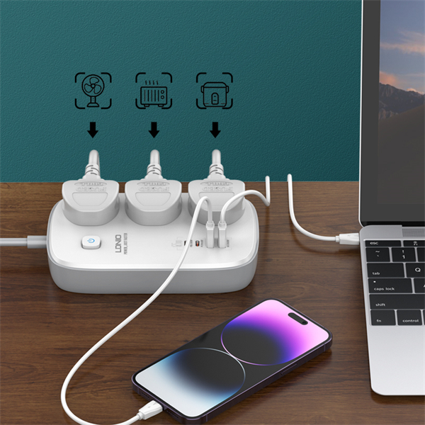 LDNIO SC3416 3 AC Outlets 4 USB Power Strip - Image 5