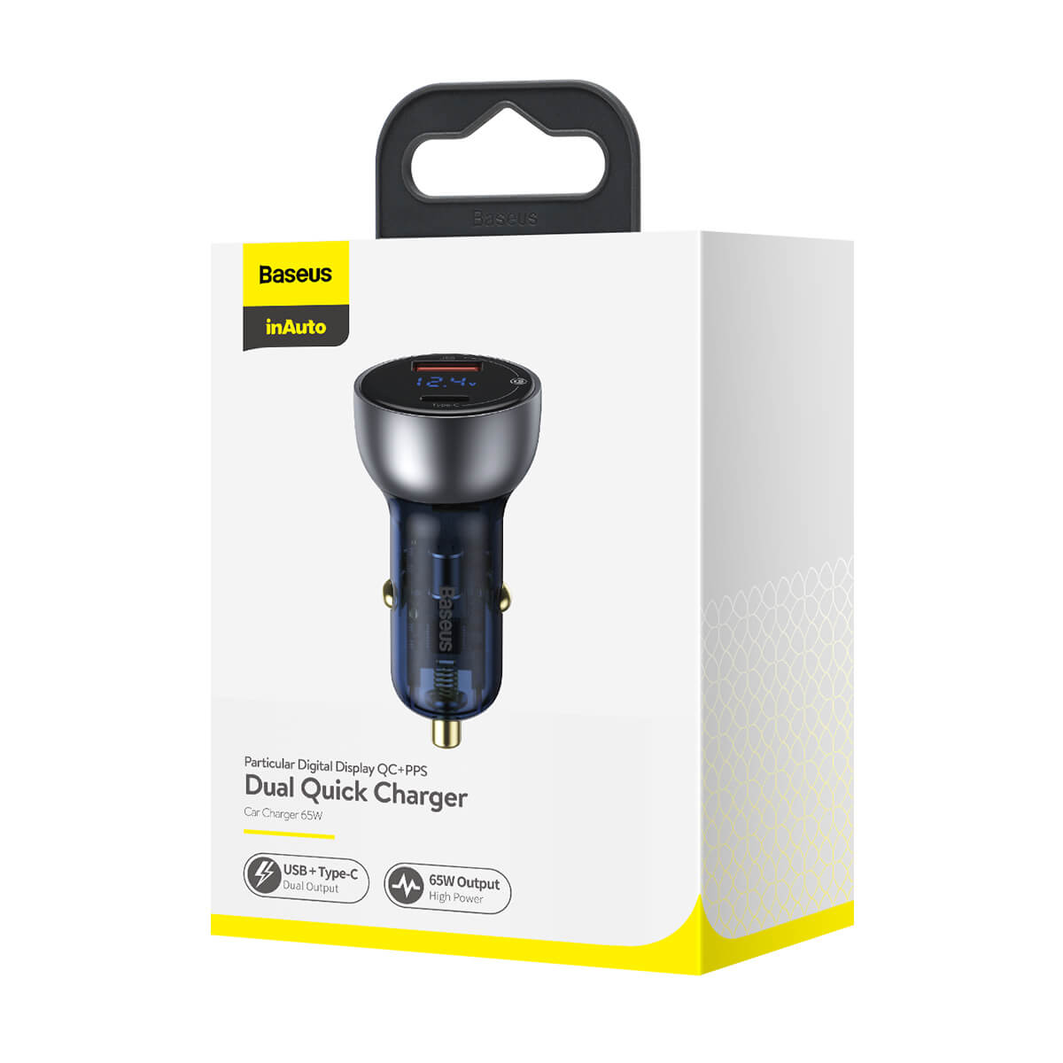 Baseus Car Charger 65W - Digital Display, QC+PPS Dual Quick Charger (Dark Gray)