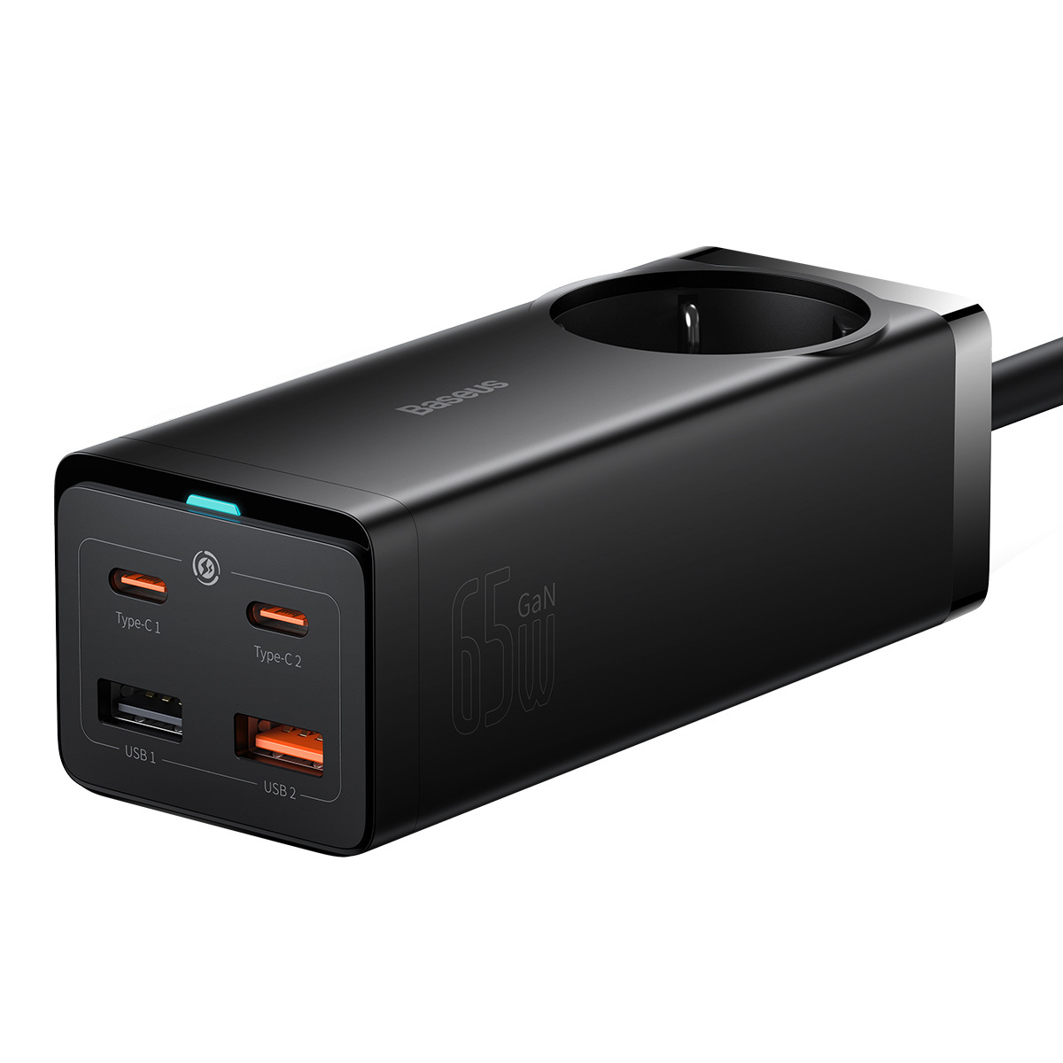 Baseus GaN3 Pro Desktop Powerstrip AC+2U+2C 65W - EU Black with Free Xiaobai Fast Charging Cable - Image 3