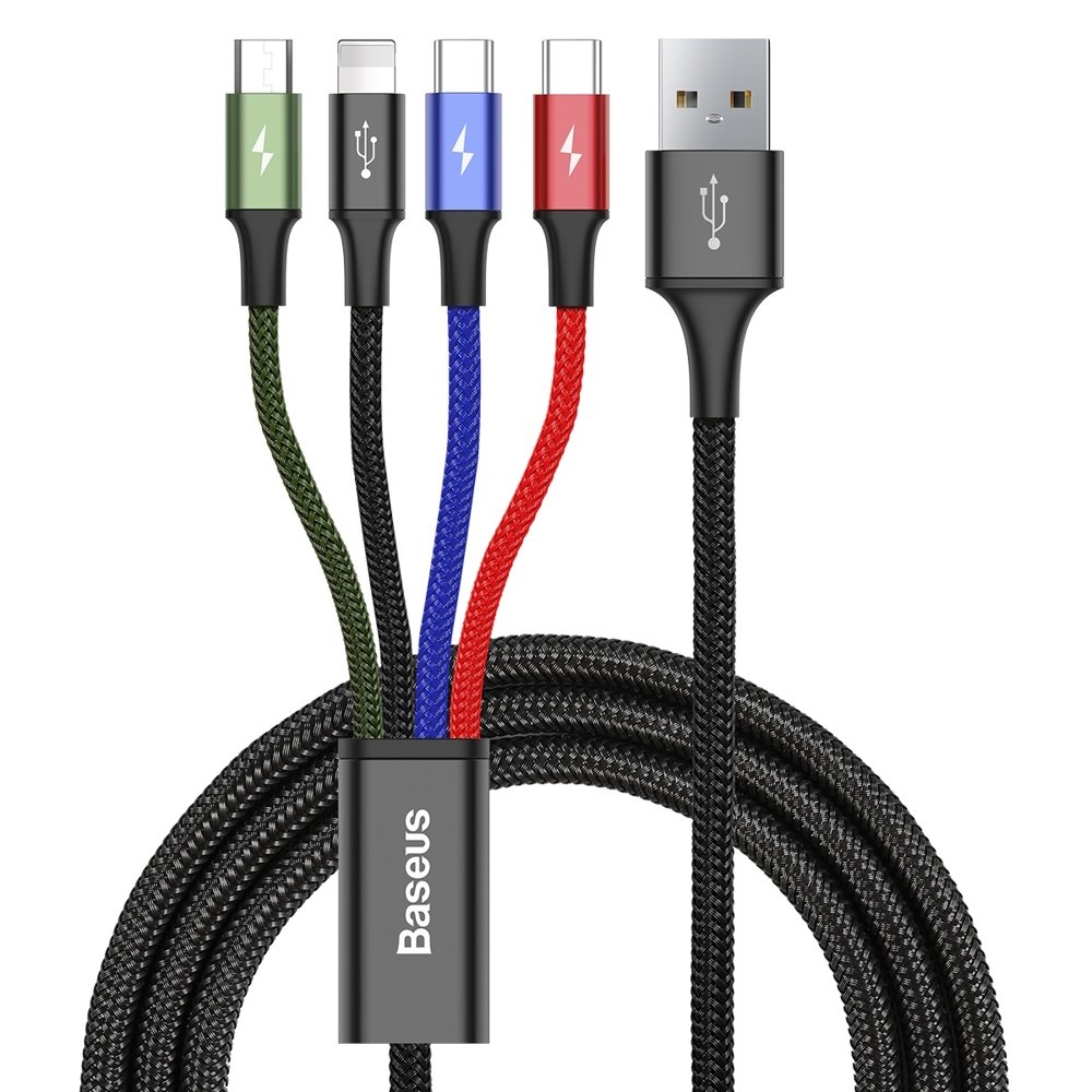 Baseus Fast 4-in-1 Cable - iP+Type-C(2)+Micro (1.2m, Black) - Image 3