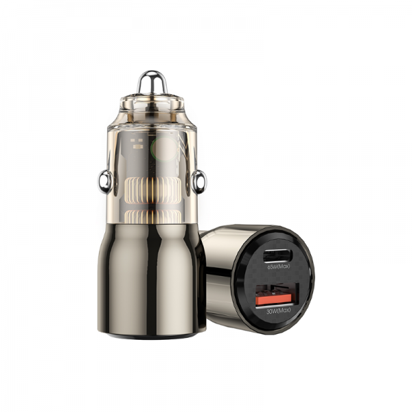 WIWU WI-QC012 95W PD+QC Kirsite Geek Fast Car Charger USB+Type-C - Transparent Black - Image 4