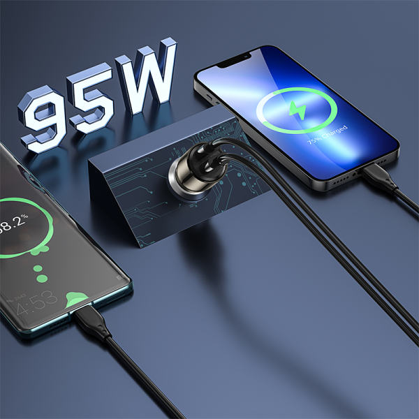 WIWU WI-QC012 95W PD+QC Kirsite Geek Fast Car Charger USB+Type-C - Transparent Black - Image 5